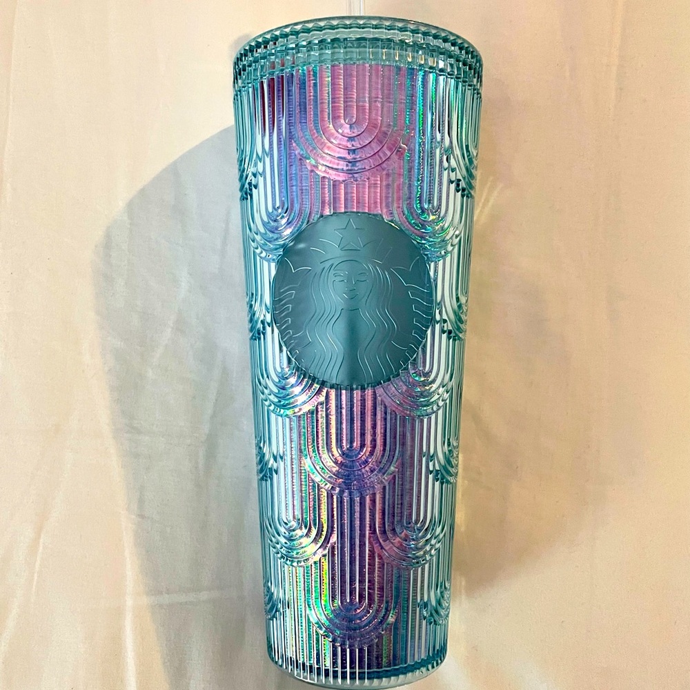 ✨NEW🧜‍♀️Starbucks Spring Iridescent Mermaid Blue Curved Art